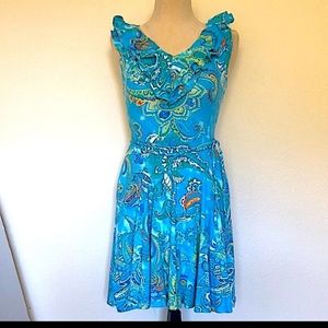 Ralf lauren paisley Flare blue dress petite medium